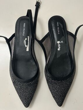 Free People Black Pointed Slingback Flats with Silver Rhinestones
